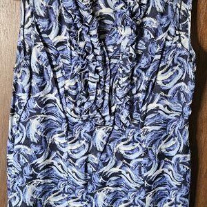 Gap Blue Swirl Ruffle V-Neck Women's Top